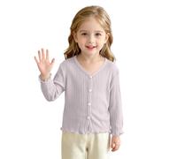 duxyoz Toddler Baby Girls Lightweight Cardigan Long Sleeve Thin Sun Protection Jacket Button V Neck Soft Summer Tops Solid Color Casual Comfortable Breathable Shirt Kids Sunscreen Clothing2-3 Years