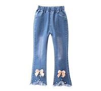 duxyoz Toddler Girl Kids Flared Denim Trousers High Waisted Jeans Pants Raw Hem Bell Bottom Fashion Cute Sweet Flare Casual Pants Wide Leg Trouser Leggings Spring Summer Clothes 2-3 Years