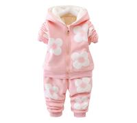 duxyoz Toddler Girls Fleece Lined Clothing Sets 2Pcs Flora Hooded Jacket Coat Tracksuit Set Plush Long Sleeve Zipper Hoodie And Joggers Bottom Outfits Kids Fall Winter Lounge Sets 3-4 Years