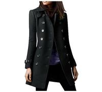 duxyoz Trench Coat For Women Winter Elegant Long Overcoat Long Sleeved Wool Coat With Double Breasted Buttons Mid Length Pea Ladies Casual Office Blazers Outwear Parka Jackets 01 Black L