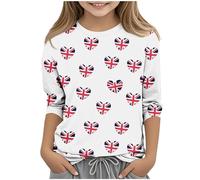 duxyoz Union Jack Shirt for Girls 3/4 Sleeve Teens Tops Casual Loose British Flag Print Fashion Tee Shirt Vintage Retro Round Neck Tshirt Sweatshirts Soft Breathable Summer Pullover Tops 4-5 Years
