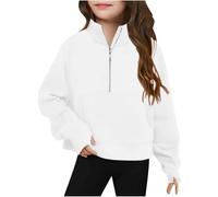 duxyoz White Girls' 1/4 Zipper Sweatshirts Casual Oversized Long Sleeve Pullover Tops Kids Lightweight Half Zip Crop Sweatshirt For Teen Girls Cute Trendy Sweater Clothes With Thumb Hole 13-14 Years