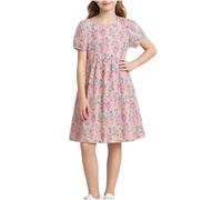 duxyoz White Girls' Dresses Short Sleeve Casual A-Line Summer Dress Flor Printed Cute Boho Holiday Dresses Loose Fit Round Neck Flowy Dress Cotton Lightweight Breathable Daily Sundress 5-6 Years