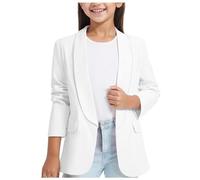 duxyoz White Girls Formal Blazer Jacket Long Sleeve Shawl Collar Open Front Jackets Y2k Casual Solid Lapel Suit Jacket Coat Kids Elegant Blazers Suit With Inner Pocket For Kids Teen Girl 13-14 Years