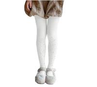 duxyoz White Girls Rhinestone Tights Sparkle Thin Pantyhose Kids Cotton Footed Leggings Solid Basic Tights Pants Casual Dance Ballet School Wear Tight Leggings 2-4 Years
