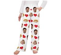 duxyoz White Personalised Gifts For Kids Custom Photo Pyjama Pants Personalised Pyjamas With Photo Customised Face Pj Pants Bottoms Gifts For Kids Children Funny Family Matching Set 7-8 Years