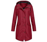 duxyoz Wine Long Rain Coats For Women Windproof Raincoat Ladies Drawstring Hooded Full Zip Winter Coat Overcoat Colid Color Classic Streetwear Softshell Jacket