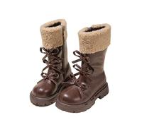 duxyoz Winter Booties for Kids Girls Side Zipper Ankle Booties Bow Low Heel Outdoor Warm Shoes for Horse Riding Party UK Size 11.5