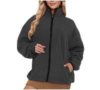duxyoz Winter Jackets For Women Uk Fuzzy Sherpa Sweatshirt Jacket Fleece Sweaters Coat Casual Long Sleeve Zip Up Jackets Stand Collar Warm Fleece Full Zip Sport Jacket Outwear 01Dark Gray XXL