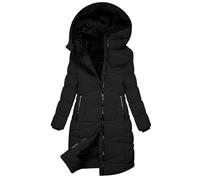 duxyoz Winter Long Coats For Women Fleece Lined Puffer Coat Full Zip Hooded Long Jackets Lightweight Padded Quilted Jacket Sleeve Plush Overcoat Outwear Windproof Casual Thick Coat 2 Black M