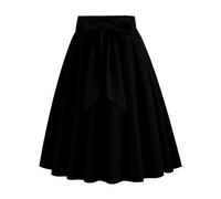 duxyoz Women 50s Retro Skirts Vintage Hepburn Style A Line Swing Dresses Lace Up High Waist Flared Cocktail Evening Midi Skirt Empire Waist Knee Length Rockabilly Summer Plain Dress 01 Black XL