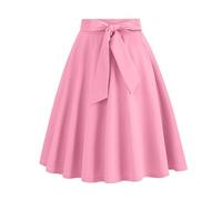 duxyoz Women 50s Retro Skirts Vintage Hepburn Style A Line Swing Dresses Lace Up High Waist Flared Cocktail Evening Midi Skirt Empire Waist Knee Length Rockabilly Summer Plain Dress 01 Pink XL