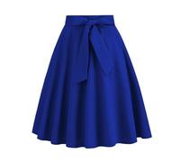 duxyoz Women 50s Retro Skirts Vintage Hepburn Style A Line Swing Dresses Lace Up High Waist Flared Cocktail Evening Midi Skirt Empire Waist Knee Length Rockabilly Summer Plain Dress 01 Blue M
