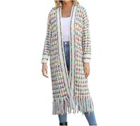 duxyoz Women Boho Cardigan Sweater Long Open Front Fringed Tassels Maxi Cardigan Jacket Elegant Loose Knit Sweaters Colourful Lightweight Oversized Outwear Festival Clothes Green XXL