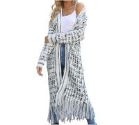 duxyoz Women Boho Cardigan Sweater Long Open Front Fringed Tassels Maxi Cardigan Jacket Elegant Loose Knit Sweaters Colourful Lightweight Oversized Outwear Festival Clothes Black M
