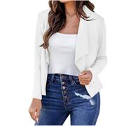 duxyoz Women Cropped Cardigans Blazers Coat Open Front Suit Jacket Long Sleeve Casual Blazers Elegant Work Office Cropped Blazer Solid Color Thin Small Suit Outwear Basic Blouse Tops White XL