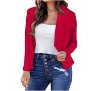duxyoz Women Cropped Cardigans Blazers Coat Open Front Suit Jacket Long Sleeve Casual Blazers Elegant Work Office Cropped Blazer Solid Color Thin Small Suit Outwear Basic Blouse Tops Red S