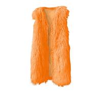 duxyoz Women Faux Fur Gilet Sleeveless Fluffy Furry Vest Elegant Open Front Cardigan Lightweight Warm Vest Outwear Body Warmer Jacket Coat Longline Waistcoat For Wedding Party Clubwear 02 Orange M