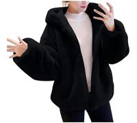 duxyoz Women Fuzzy Fleece Jacket Casual Long Sleeve Sherpa Warm Coats Winter Trendy Zipper Teddy Coats Elegant Hooded Jacket Soft Comfortable Open Front Cardigan Plush Fluffy Outerwear 01 Black S