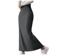 duxyoz Women Knitted Long Maxi Skirt Solid Color High Waist Ribbed Knit Bodycon Elegant Pencil Skirts Slim Fit Stretch Midi Skirt Plain Casual High Rise Flare Wrap Dress Pull On