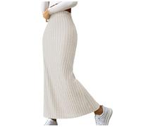 duxyoz Women Knitted Long Maxi Skirt Solid Color High Waist Ribbed Knit Bodycon Elegant Pencil Skirts Slim Fit Stretch Midi Skirt Plain Casual High Rise Flare Wrap Dress Pull On 01 Beige M