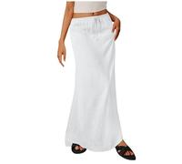 duxyoz Women Linen Maxi Skirt Summer Casual A Line Skirts Low-Rise Elastic Drawstring Long Skirt Solid Color Flowy Elegant Dressy Loose Holiday Boho Beach Skirts Floor Length Cover Ups White