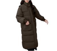 duxyoz Women Long Puffer Jacket Hooded winter thicken warm Lightweight Puffer Padded Quilted Coat long sleeve solid color maxi coat Bubble Windproof outdoor jacket Overcoats 01Coffee M