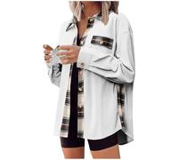 duxyoz Women Plaid Shirt Jacket Hooded Checked Lapel Long Sleeve Button Down Shirts Coat Tartan Fall Winter Jacket Lightweight Comforty Casual Loose Jackets Coats Vintage Outwear 02White XL