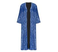 duxyoz Women Sequin Cardigan Half Sleeve Sparkly Open Front Coat Elegant Party Long Sparkle Jacket Glitter Shiny Shrug Bolero Jacket 20s Disco Clubwear Loose Metallic Festival Outfit Blue L