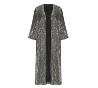 duxyoz Women Sequin Cardigan Half Sleeve Sparkly Open Front Coat Elegant Party Long Sparkle Jacket Glitter Shiny Shrug Bolero Jacket 20s Disco Clubwear Loose Metallic Festival Outfit Black L