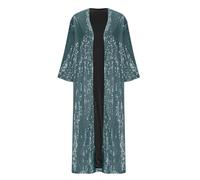 duxyoz Women Sequin Cardigan Half Sleeve Sparkly Open Front Coat Elegant Party Long Sparkle Jacket Glitter Shiny Shrug Bolero Jacket 20s Disco Clubwear Loose Metallic Festival Outfit Green L