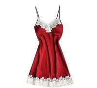 duxyoz Women Sexy Negligees Satin Nightdress Luxury Lace Chemise Negligees With Chest Pad Ladies Spaghetti Strap Slip V Neck Sleepwear Nightgown Lightweight Comfotable Breathable Nightwear 01Red XL