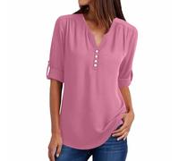 duxyoz Women Tops and Blouses Ladies Summer Short Sleeve Shirt Zip Casual Tunic Rollable T-Shirts Blouses Plus Size Solid Colour Shirt Lovely Comfy Top Henley Shirts Pullover Tee Tops Pink XL