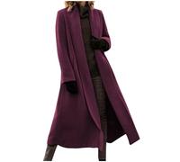 duxyoz Women Wool Coat Plus Size Winter Jackets Elegant Open Front Wool Blend Coat Maxi Pea Shawl Collar Trench Coats Solid Color Winter Overcoat Long Sleeved Casual Outwear Pockets 02Purple XL