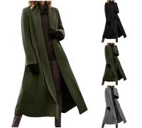 duxyoz Women Wool Coat Plus Size Winter Jackets Elegant Open Front Wool Blend Coat Maxi Pea Shawl Collar Trench Coats Solid Color Winter Overcoat Long Sleeved Casual Outwear Pockets 01Green XXL