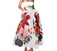 duxyoz Women's Bohemian Maxi Skirt Elegant A-Line High Waist Skirts with Pocket Summer Casual Paisley Flora Printed Vintage Boho Dresses Floor Lenghth for Party Work Office 01 White M