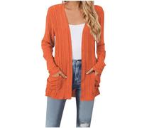 duxyoz Womens Cardigan Long Sleeve Open Front Cardigan For Women Loose Casual Lightweight Long Knitted Sweater Coat Solid Colour Ladies Elegant Cardigans Outwear With Pockets 01 Orange S