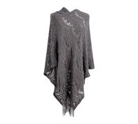 duxyoz Women'S Casual Poncho With Tassels Knitted Shawl Scarf Fringed Wrap Sweater Pullover Cape Elegant Crochet Knit Hollow Poncho Cape Cover Ups Sweater Coats Fall Winter Holiday A Gray One Size