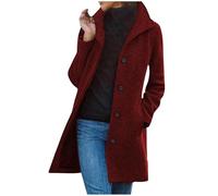 duxyoz Women'S Coats Single Breasted Buttons Wool Blend Coat Lapel Collar Winter Pea Coat Mid Length Overcoat Elegant Trench Coat Solid Warm Outerwear Stand Collar Long Wool Coat Jacket