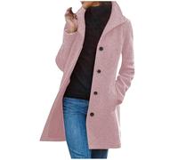 duxyoz Women'S Coats Single Breasted Buttons Wool Blend Coat Lapel Collar Winter Pea Coat Mid Length Overcoat Elegant Trench Coat Solid Warm Outerwear Stand Collar Long Wool Coat Jacket