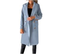 duxyoz Women'S Coats Wool Winter Pea Coat For Women Double Breasted Buttons Wool Blend Coat Notch Lapel Collar Long Trench Windbreak Elegant Winter Overcoat Casual Outwear Jacket 01 Light Blue