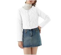 duxyoz Womens Cropped Quilted Jacket Lightweight Windproof Puffer Jacket Plain Warm Winter Coat Long Sleeve Padded Cotton Parka Quilted Coat Outdoor Short Outerwear Overcoat 01 White M