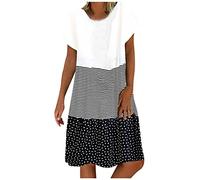 duxyoz Women's Dress Summer Casual V Neck Midi Dress Short Sleeve Loose A-Line Ladies Knee Length Beach Mini Trendy Plus Size Shift Loose Tunic Elegant Sundress UK