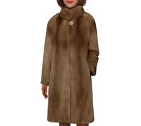 duxyoz Women'S Faux Fur Coat Elegant Faux Fur Winter Jacket Thicken Warm Winter Coat Casual Long Sleeve Fleece Crew Neck Plush Overcoat Outwear Thermal Long Luxury Furry Jacket 01 Brown L