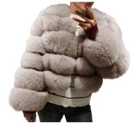 duxyoz Women'S Faux Fur Coat Splicing Casual Thick Outerwear Shaggy Parka Cardigan Jacket Lady Warm Lined Thicken Plus Size Outdoor Overcoat Luxury Fluffy Shearling Winter Coat Short 02 Beige