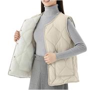 duxyoz Women'S Fleece Gilets Body Warmer Sleeveless Lightweight Puffer Vest Button Up Padded Coat Sherpa Lined Quilted Winter Gilets Elegant Casual Waistcoat Bodywarmers Outerwear 02 Beige 5XL