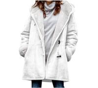 duxyoz Womens Fleece Jacket Suede Winter Coat Plush Warm Fleece Lined Coat Faux Suede Shearling Thicken Thermal Long Hoodies Elegant Overcoat Long Sleeve Sheepskin 05 White XXL