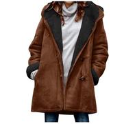 duxyoz Womens Fleece Jacket Suede Winter Coat Plush Warm Fleece Lined Coat Faux Suede Shearling Thicken Thermal Long Hoodies Elegant Overcoat Long Sleeve Sheepskin 02 Coffee 5XL