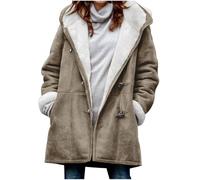 duxyoz Womens Fleece Jacket Suede Winter Coat Plush Warm Fleece Lined Coat Faux Suede Shearling Thicken Thermal Long Hoodies Elegant Overcoat Long Sleeve Sheepskin 05 Army Green XXL