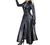 duxyoz Womens Full Length Trench Coat Faux Leather Coat Ladies Windbreaker Winter Solid Long Overcoat Jacket Zip Up Sexy Dress Body Clubwear Windbreaker Windproof Overcoat Topcoats 01 Black XXL